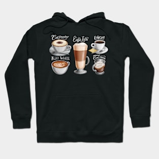 Hand drawn Coffee Drinks Hoodie